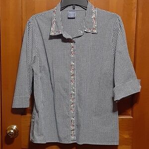 Westbound Checked Embroidered Button Down Top